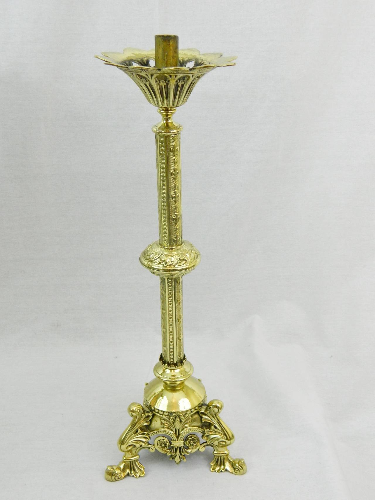19th Century Polished Brass Decorative Prickets or Candlesticks 6