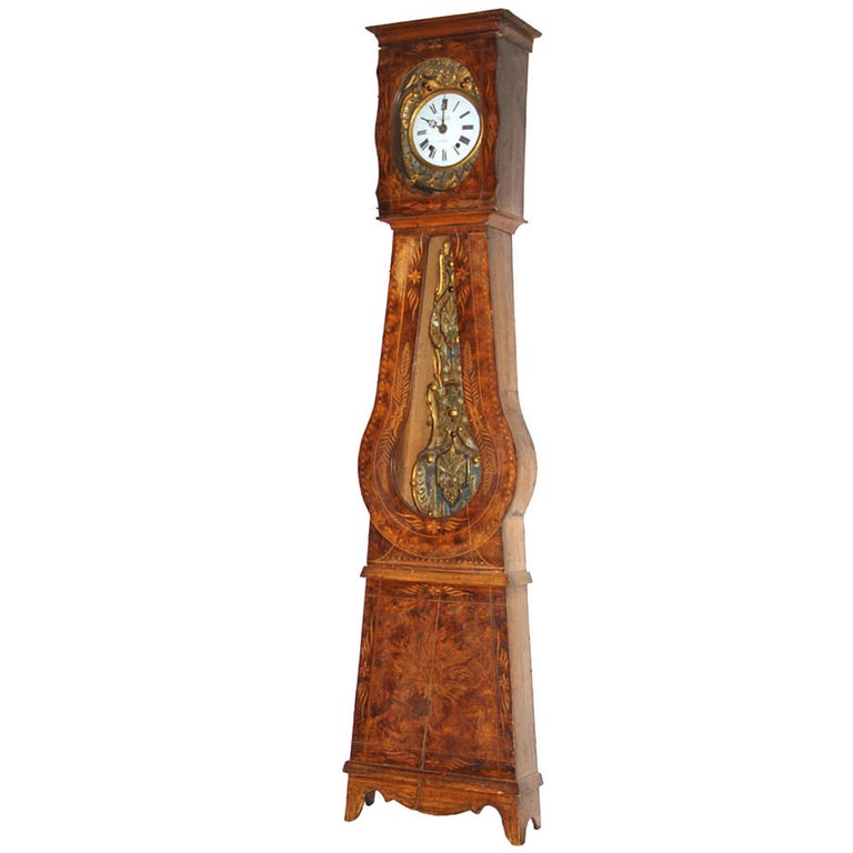French Provincial Walnut Tall Case Clock, 19th Century For Sale at 1stDibs