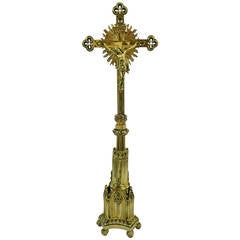 Antique 19th Century Polished Brass Crucifix