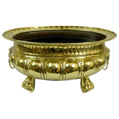 19th Century Polished Brass Large Jardiniere or Planter with Hollow Feet