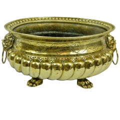 Antique 19th Century Polished Brass Large Jardiniere or Planter with Cast Feet