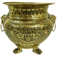19th Century Polished Brass Large Jardiniere or Planter with Original Liner
