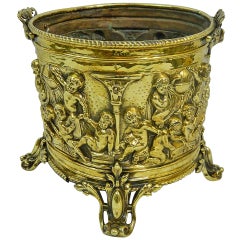 19th Century Polished Brass Jardiniere Adorned with Cherubs