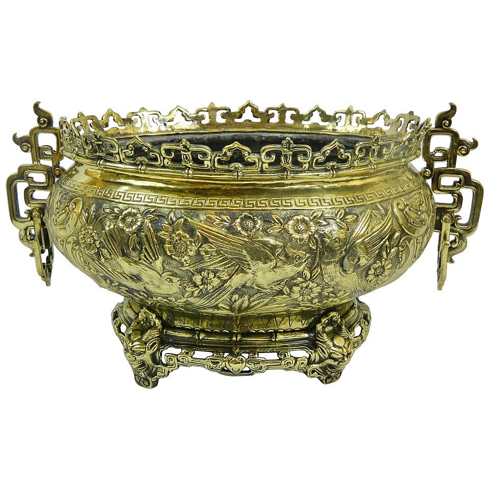 19th Century Polished Brass Jardiniere or Planter in a Chinese Style