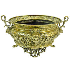 19th Century Polished Brass Jardiniere or Planter with Cast Feet