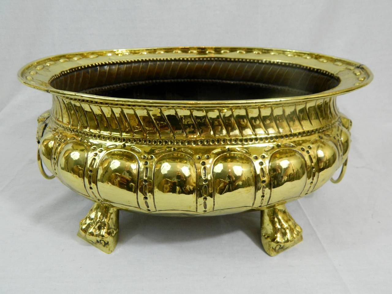 French 19th Century Polished Brass Large Jardiniere or Planter with Hollow Feet For Sale