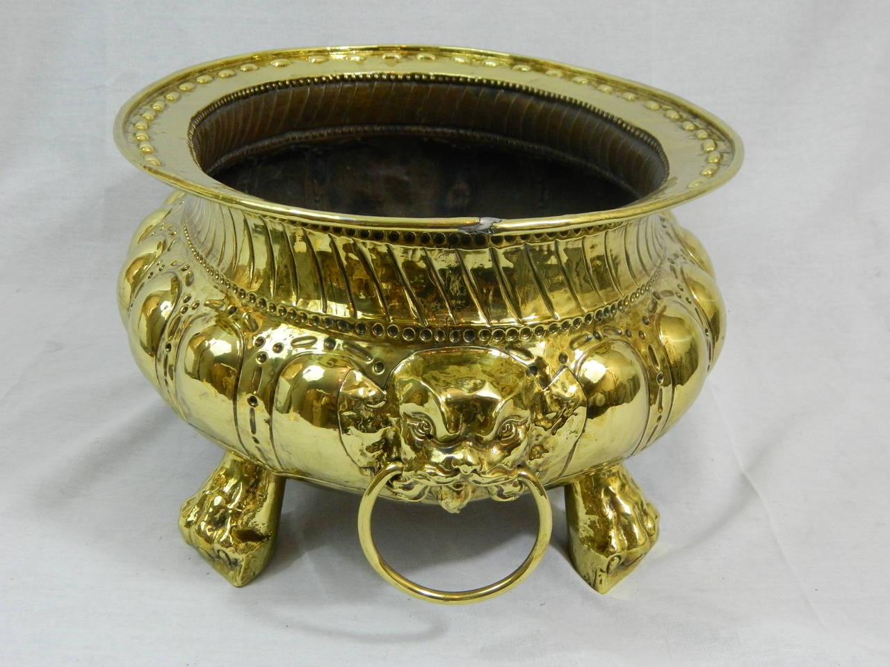 19th Century Polished Brass Large Jardiniere or Planter with Hollow Feet For Sale 6