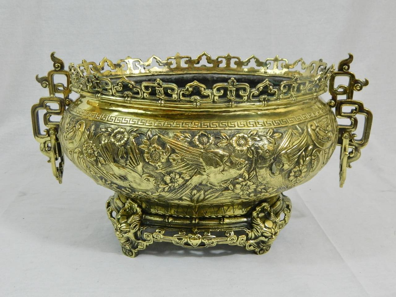 French 19th Century Polished Brass Jardiniere or Planter in a Chinese Style