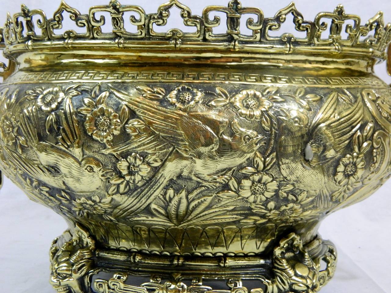 19th Century Polished Brass Jardiniere or Planter in a Chinese Style 1