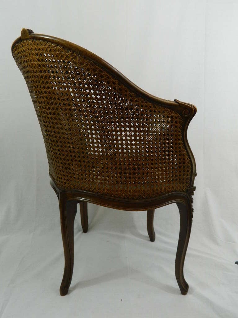 20th Century Louis XV Style Walnut Caned Corner Chair or Fauteuil de Bureau In Excellent Condition In Savannah, GA