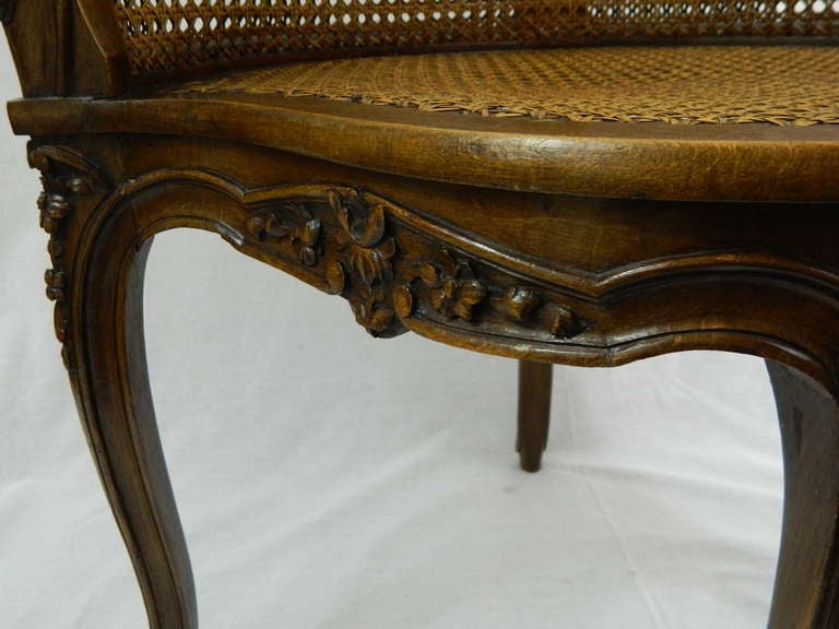 20th Century Louis XV Style Walnut Caned Corner Chair or Fauteuil de Bureau 4