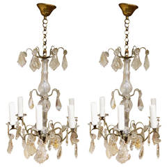 19th Century Pair of Louis XVI Style Cut Crystal and Glass Chandeliers