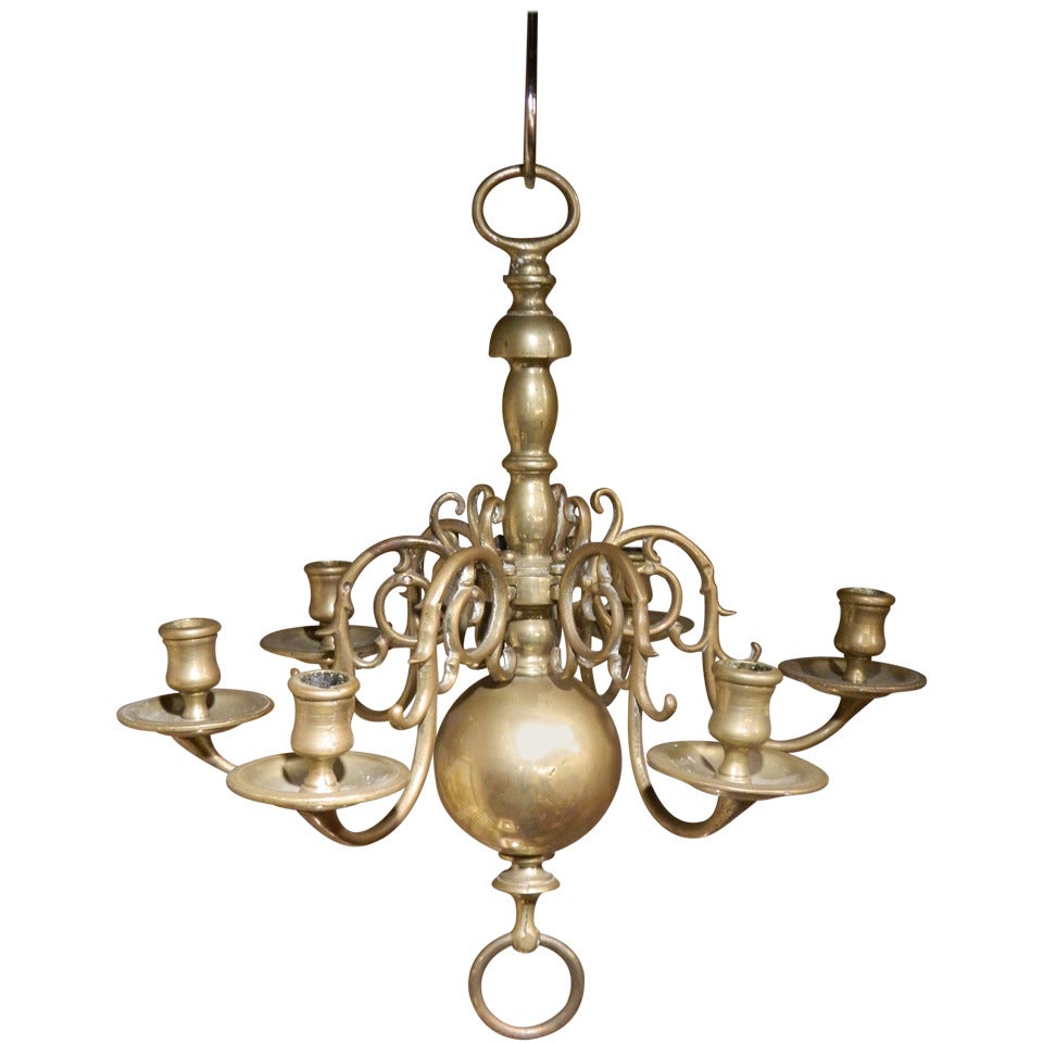 Early 19th Century Dutch Style Brass Six Light Pegged Chandelier