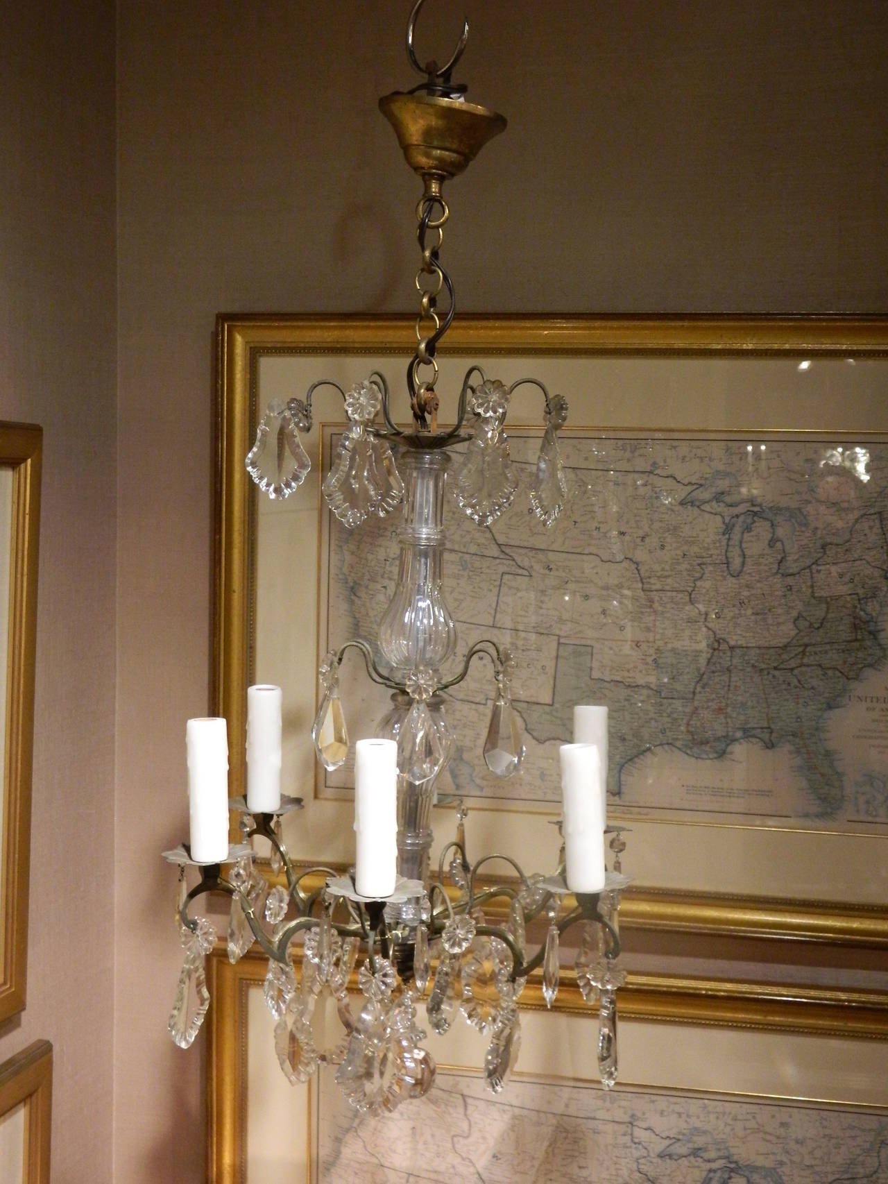19th Century Pair of Louis XVI Style Cut Crystal and Glass Chandeliers.  US Wired