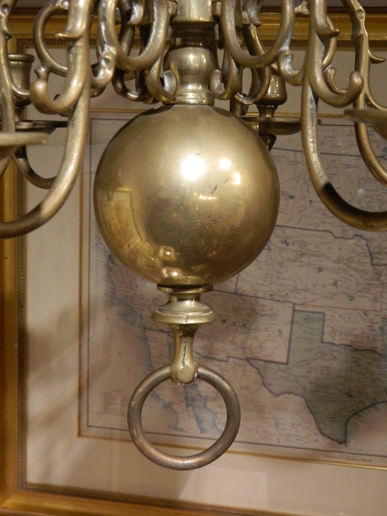 Early 19th Century Dutch Style Brass Six Light Pegged Chandelier 1