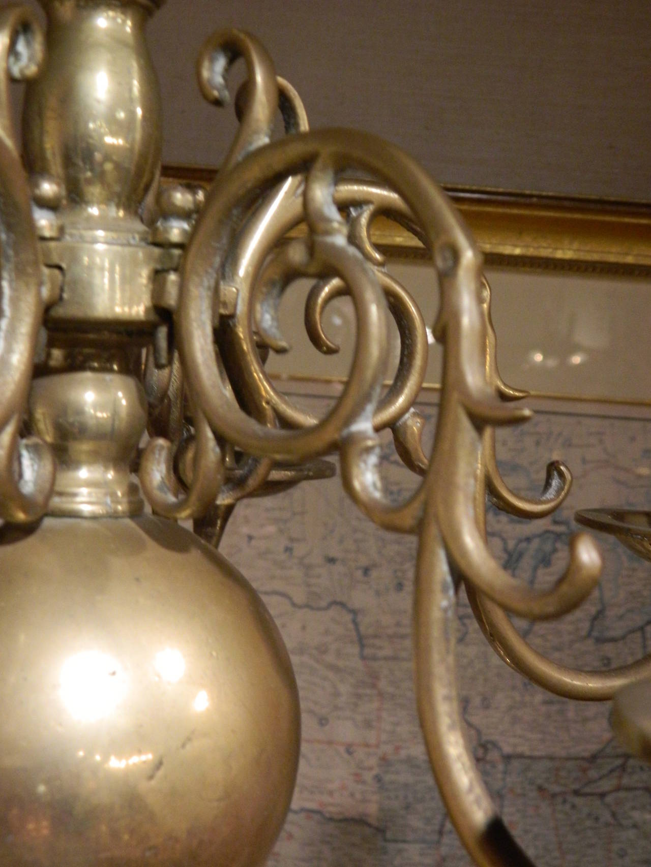 Early 19th Century Dutch Style Brass Six Light Pegged Chandelier 2