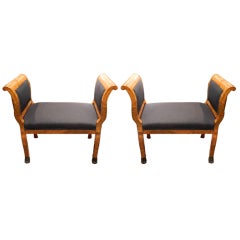 Pair of Neoclassical Style Burl Wood Window Seats