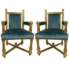 Pair of Early 19th Century Gilded Arm Chairs Adorned with Crowns
