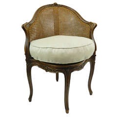 20th Century Louis XV Style Walnut Caned Corner Chair or Fauteuil de Bureau