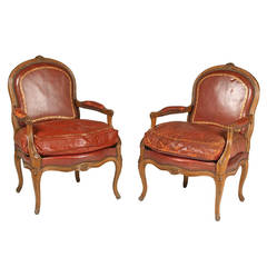 Pair of Louis XV Style Walnut Arm Chairs by Gouffe Paris, Circa 1940