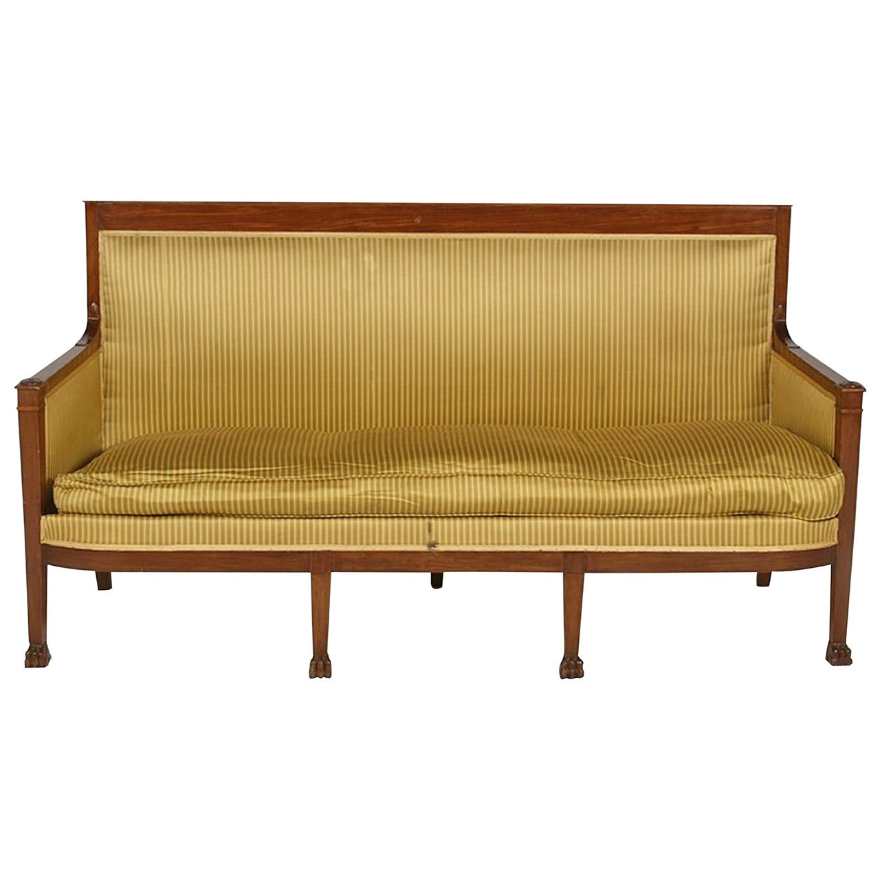 Directoire Style Upholstered Sofa with Claw Feet, 19th Century
