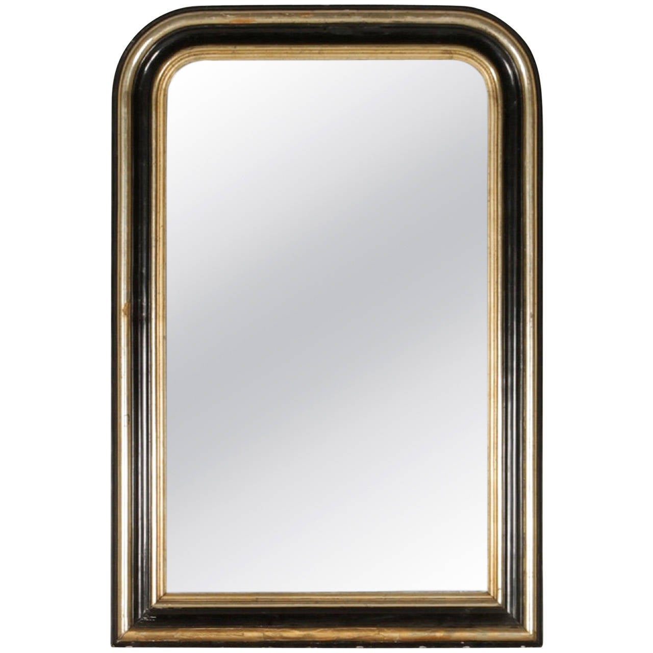 Ebonized and Silver Gilt Louis Philippe Mirror with Molded Frame, Circa