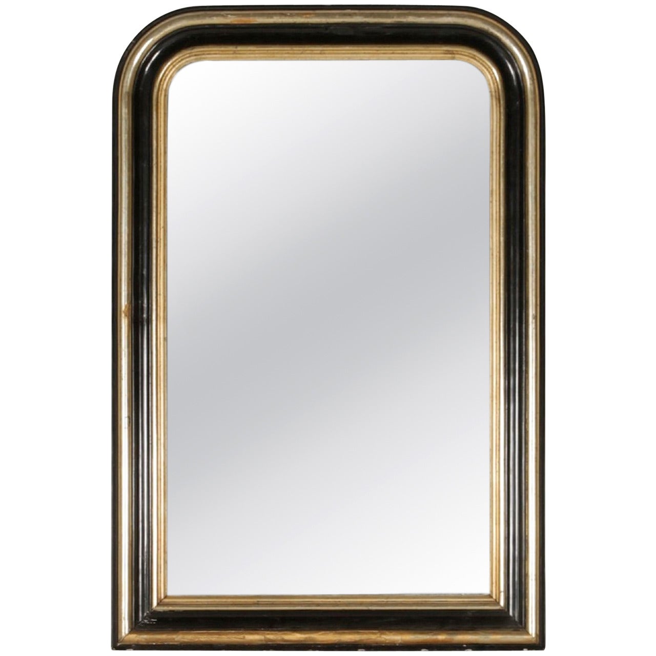 Ebonized and Silver Gilt Louis Philippe Mirror with Molded Frame, Circa 1860