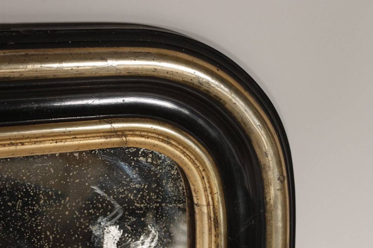 Ebonized and Silver Gilt Louis Philippe Mirror with Molded Frame, Circa 1860 In Excellent Condition In Savannah, GA
