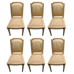 Set of Six Louis XVI Style Painted and Gilded Side Chairs, 19th Century 5