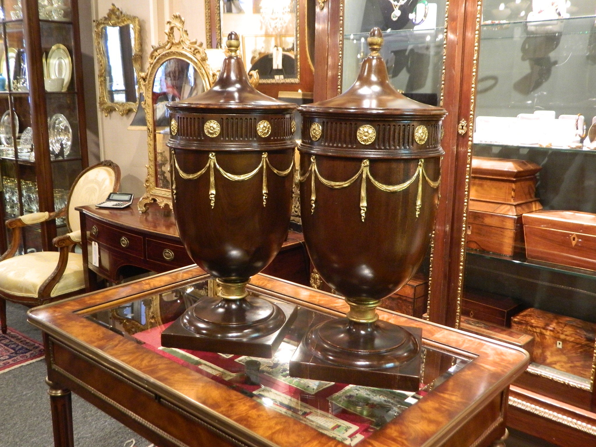 Pair of Mahogany Knife Urns, Early 20th Century