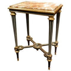 Directoire Style Parcel-Gilt and Ebonized Wood and Marble-Top Side Table