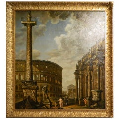Italian Architectural Capriccio Oil on Canvas