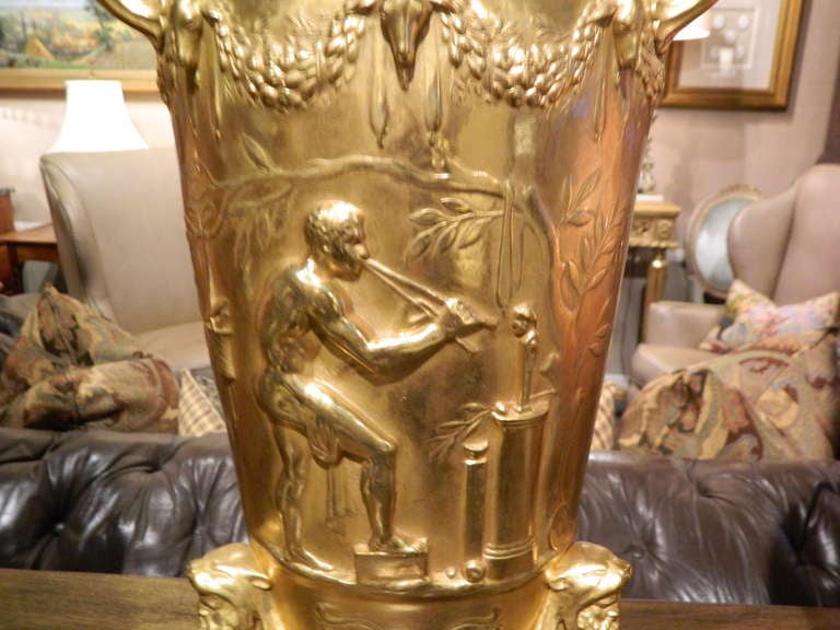 19th Century Neoclassical Bronze Dore Urn Signed F. Levillain For Sale 3
