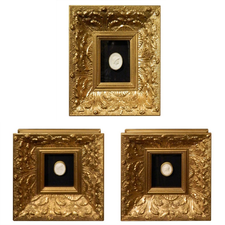 Set of Three Framed Plaster Intaglios, 20th Century