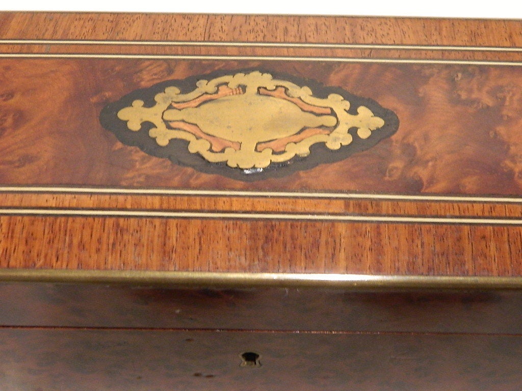 20th Century Amboyna Burl Wood and Brass-Inlaid Glove Box