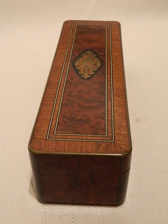 Amboyna Burl Wood and Brass-Inlaid Glove Box 1