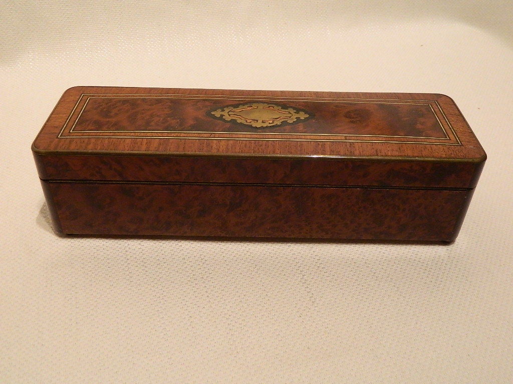 Amboyna Burl Wood and Brass-Inlaid Glove Box 2
