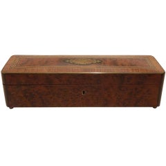 Antique Amboyna Burl Wood and Brass-Inlaid Glove Box