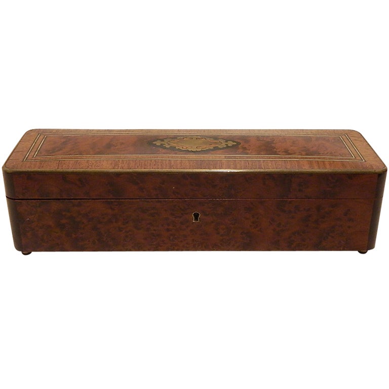 Amboyna Burl Wood and Brass-Inlaid Glove Box
