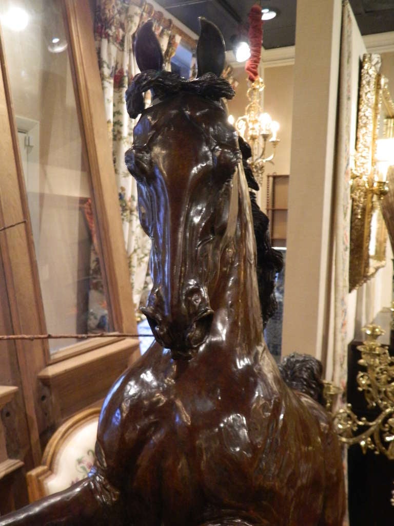 20th Century Bronze Model of a Rearing Horse on a Marble Stand 2