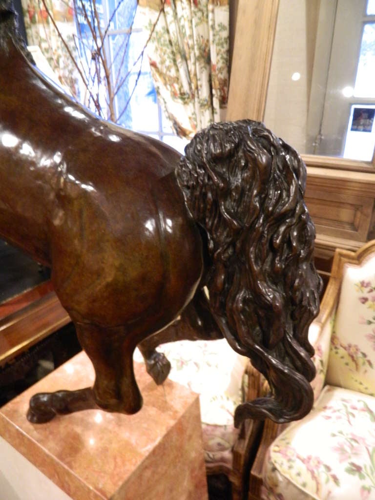 20th Century Bronze Model of a Rearing Horse on a Marble Stand 3