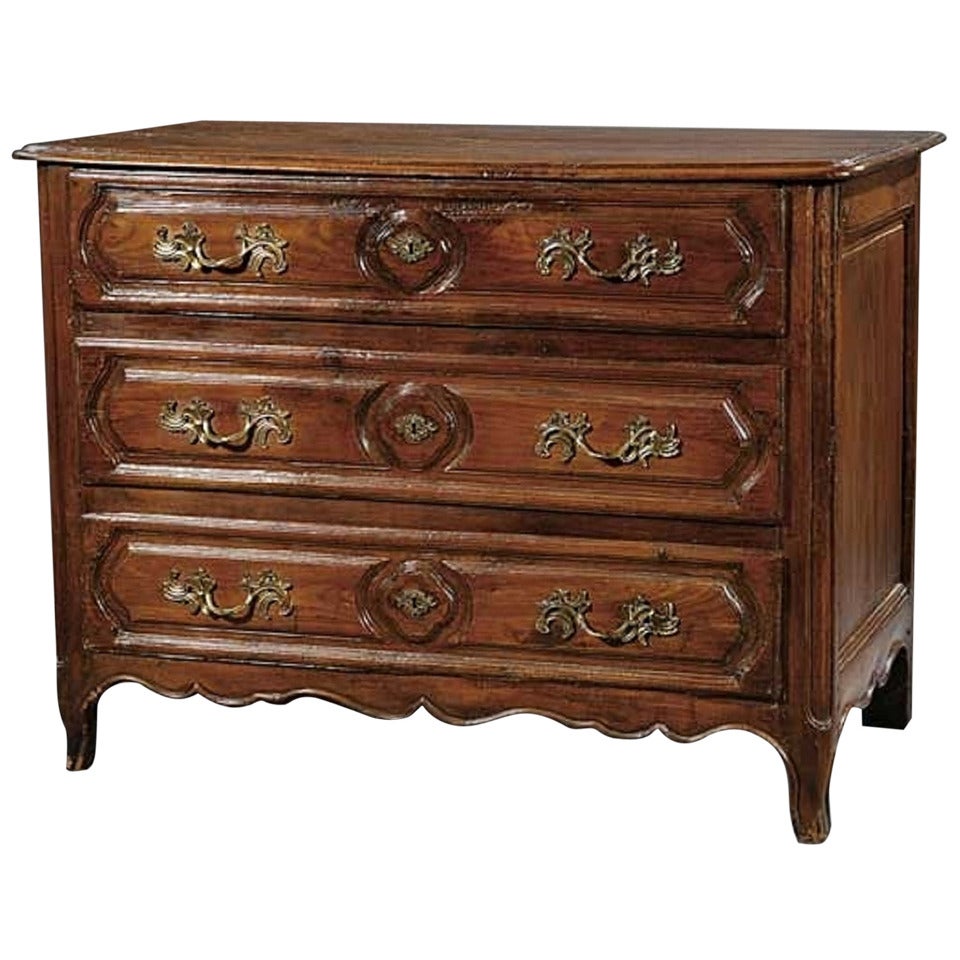 Mid 18th Century French Provincial Carved Walnut Commode or Chest of Drawers For Sale