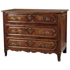 Antique Mid 18th Century French Provincial Carved Walnut Commode or Chest of Drawers