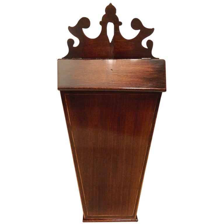 English Mahogany Inlaid Wall Hanging Candle Box