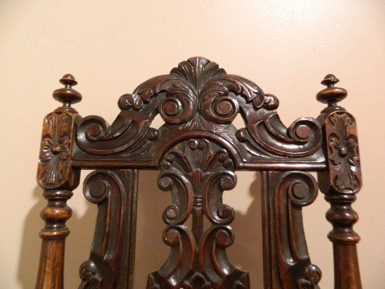 Pair of French Carved Walnut Hall Chairs, Circa 1840 For Sale 3