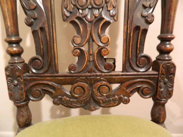 Pair of French Carved Walnut Hall Chairs, Circa 1840 For Sale 2