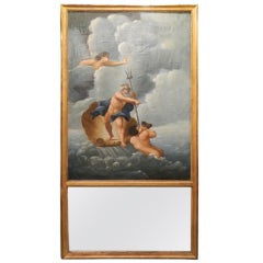 Louis XVI Style Trumeau Mirror Depicting "Neptune King of the Sea", 19th Century