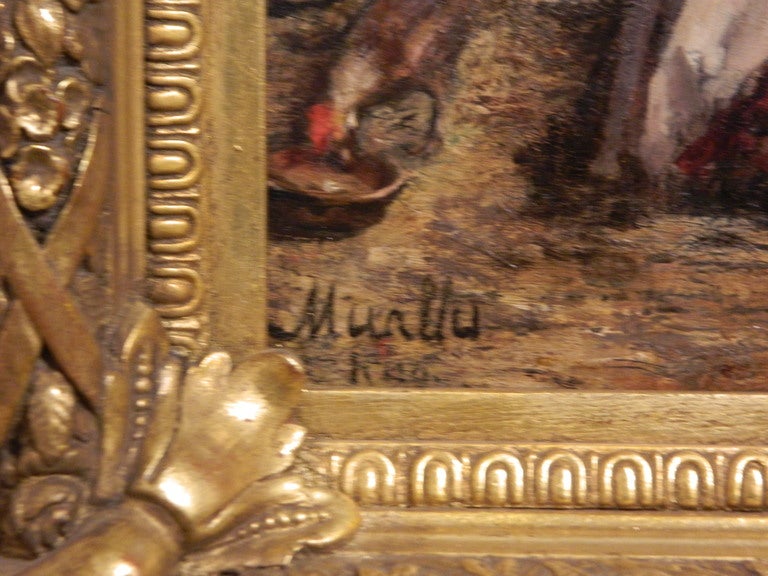 Framed Oil on Canvas Spanish School 'Romance at the Well', 19th Century For Sale 4