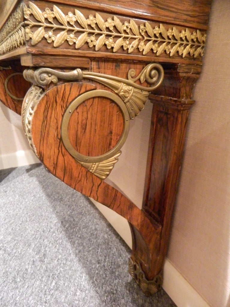 Neoclassical Ormolu Mounted Rosewood Marble-Top Console Table, 19th Century For Sale 6