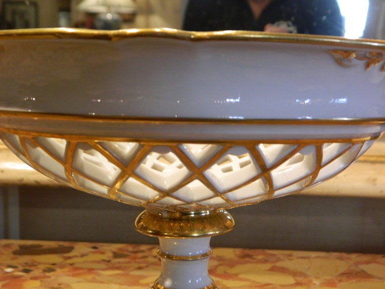 Old Paris Style Porcelain Reticulated Compote with Gold Detailing 1